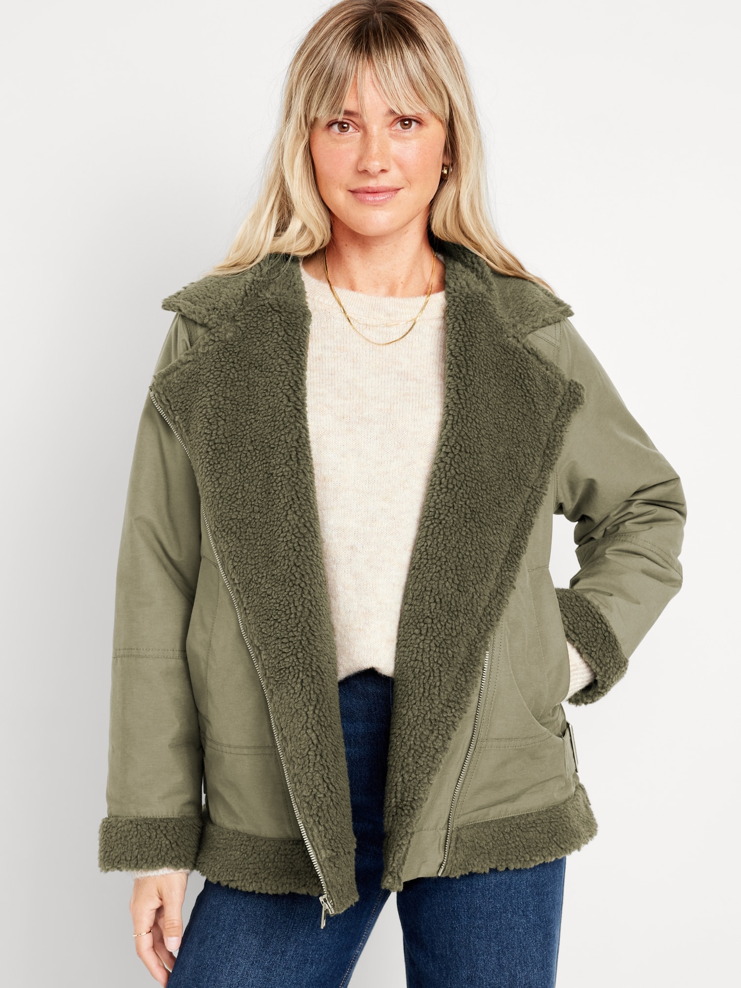 Sheepskin lined hot sale jacket womens