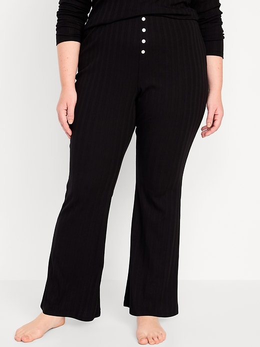 High-Waisted Pointelle-Knit Flare Pajama Pants