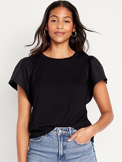 Fitted Flutter-Sleeve Top for Women