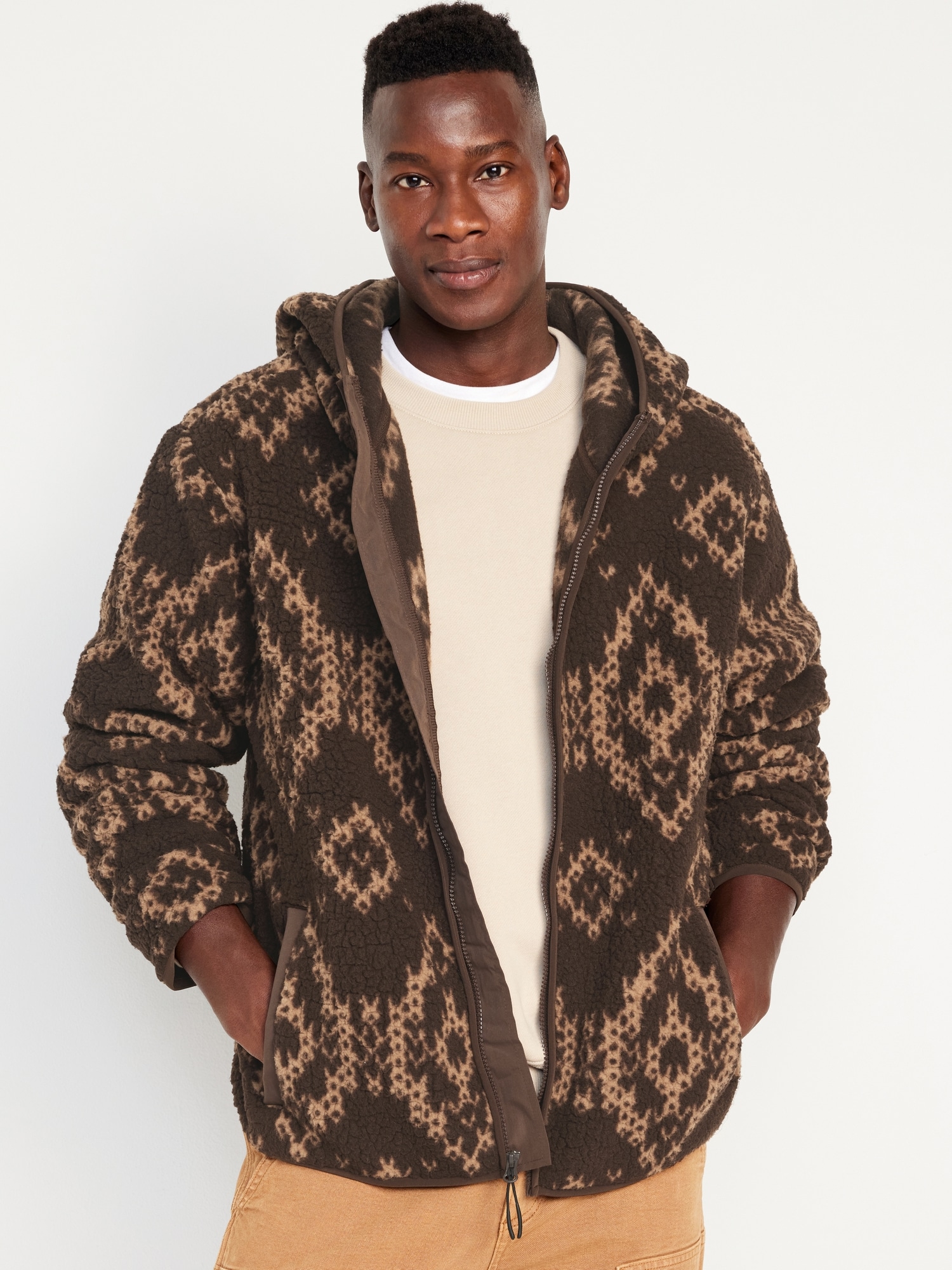 Printed Sherpa Zip Hoodie Old Navy