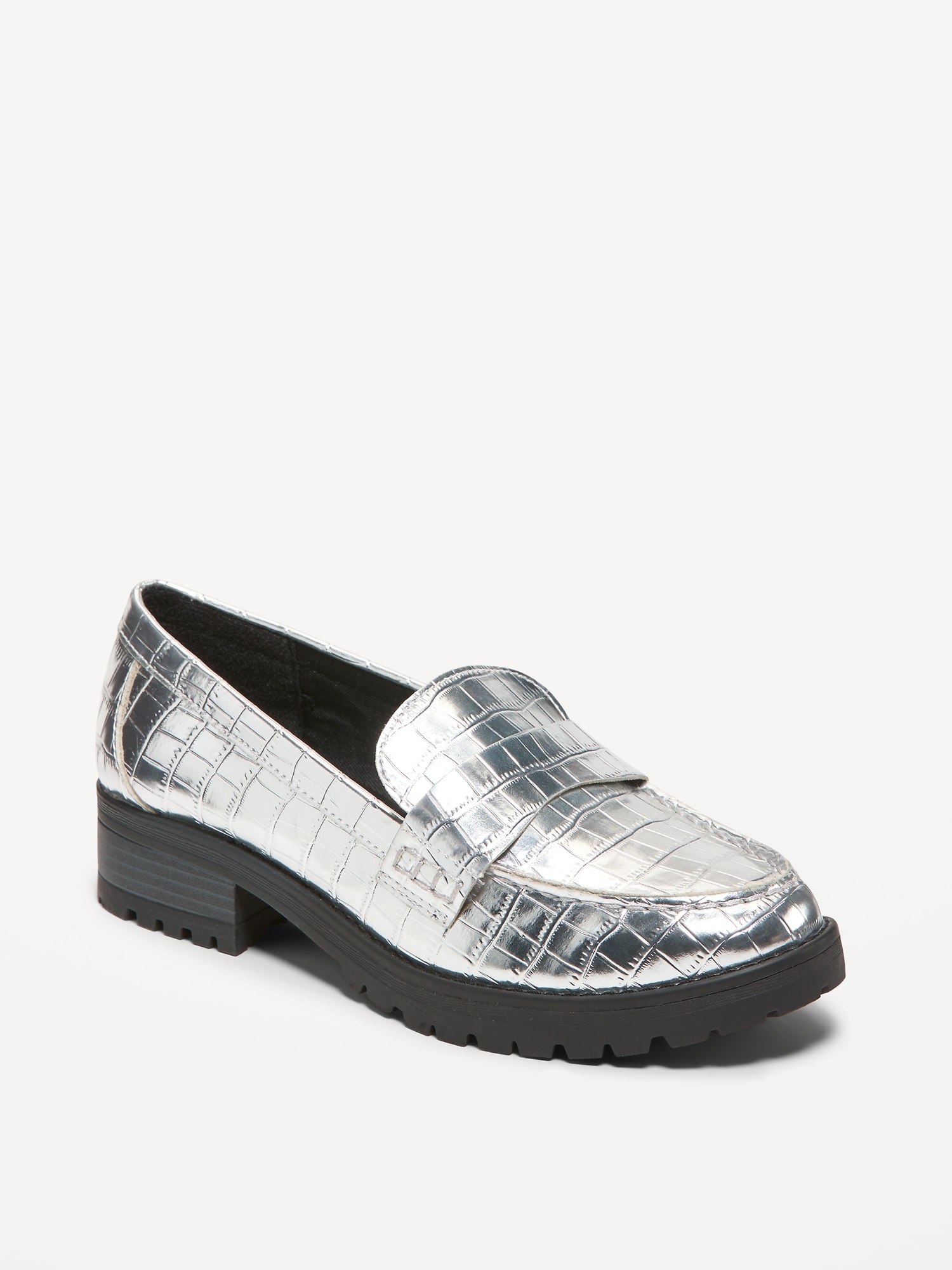 Faux Leather Chunky Heel Loafers | Old Navy