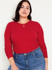 Plush Long-Sleeve Crew-Neck T-Shirt for Women