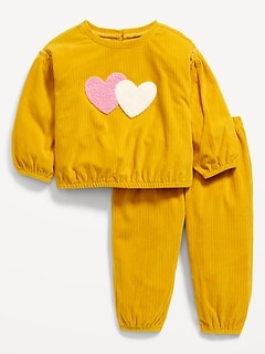 Haut et pantalon de jogging en velours côtelé à broderies de cœurs et bordure à volants pour Bébé
