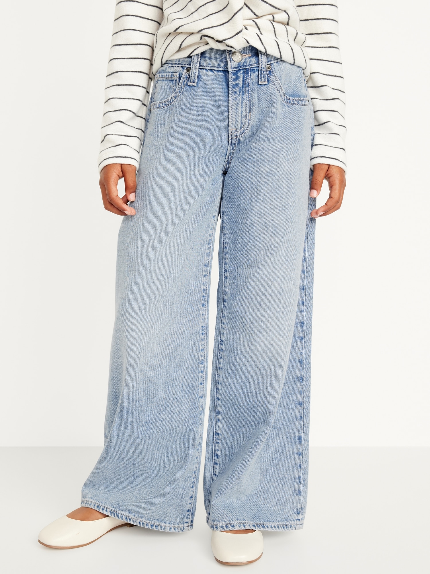 High-Waisted Super Baggy Wide-Leg Non-Stretch Jeans for Girls 