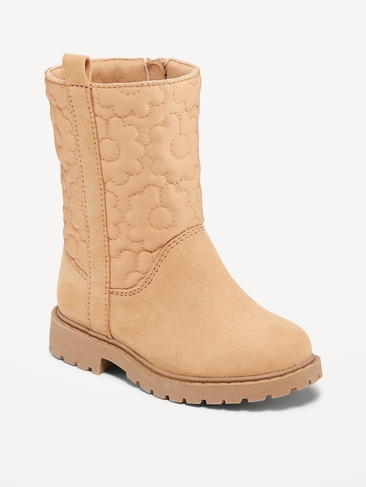 View large product image 1 of 4. Faux-Suede Quilted Side-Zip Boots for Toddler Girls