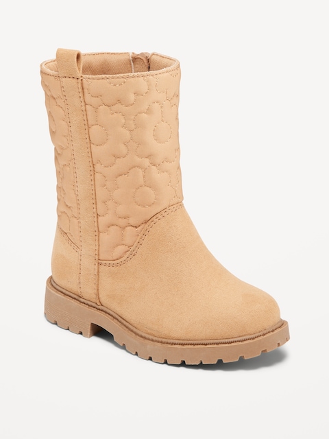 Faux-Suede Quilted Side-Zip Boots for Toddler Girls