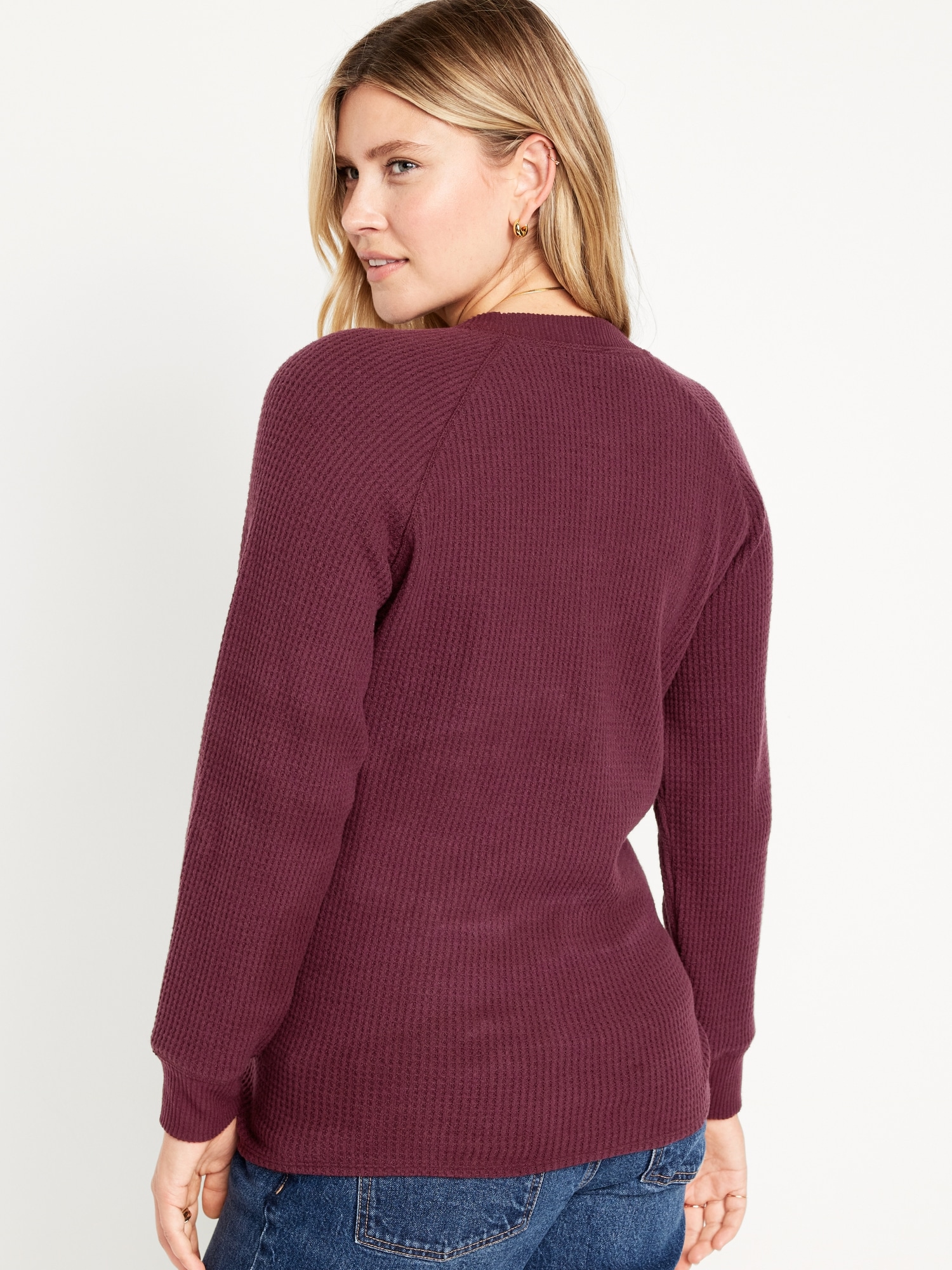 Haut Femme Sundance – Blouse Henley Tricot Gaufré, Manches Longues, Floral, Taille PS