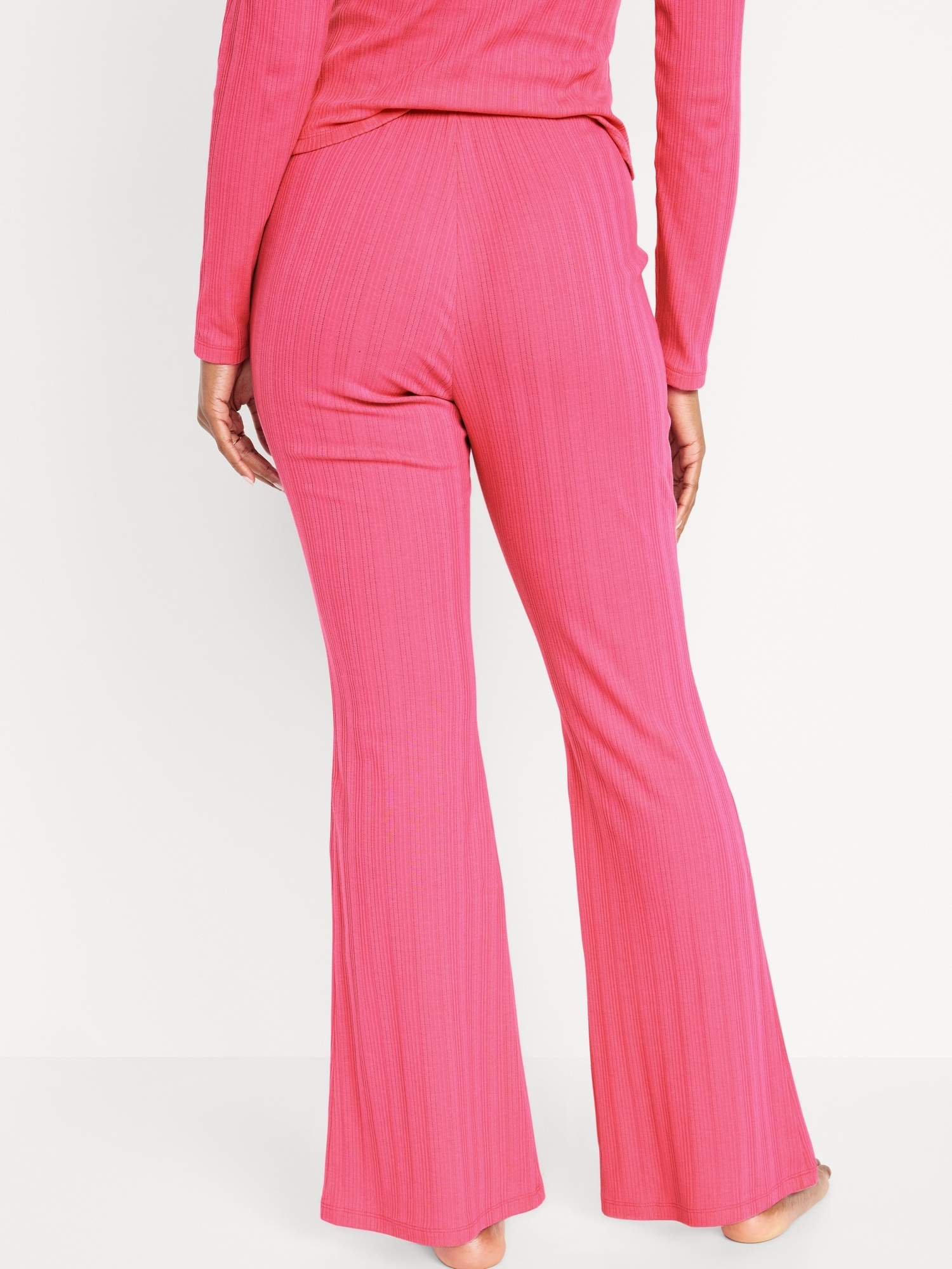 High-Waisted Pointelle-Knit Boot-Cut Pajama Pants