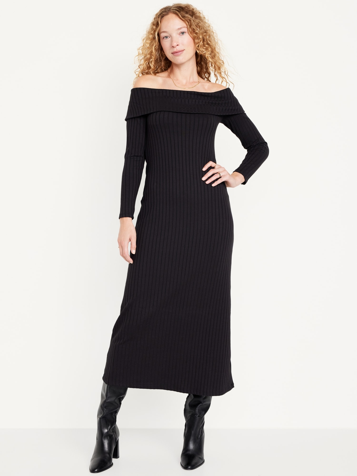 Off-Shoulder Rib-Knit Maxi Dress | Old Navy