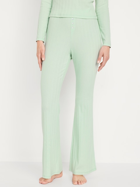 High-Waisted Pointelle-Knit Flare Pajama Pants
