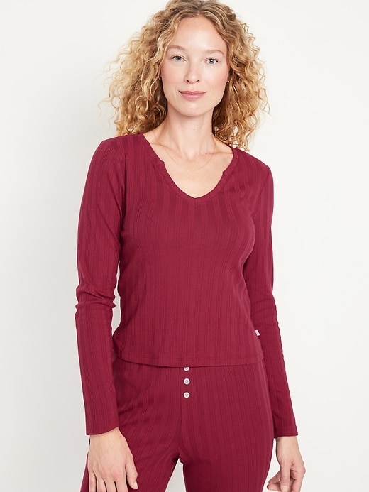 Image number 1 showing, Pointelle Knit Pajama Top