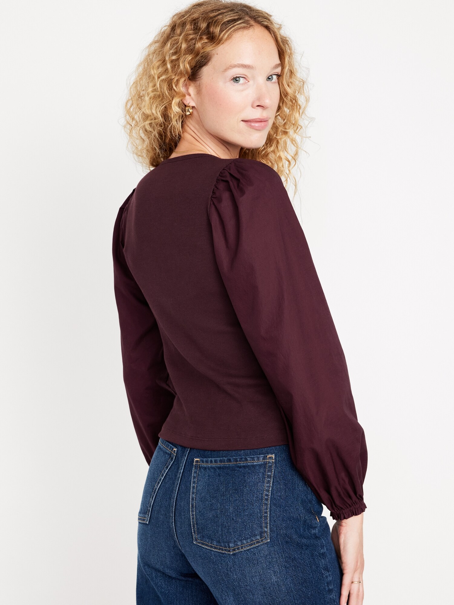 Pull à manches bouffantes pour femmes en Beige