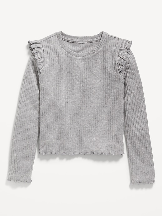 View large product image 2 of 3. Cozy-Knit Metallic Long-Sleeve Lettuce-Edge Top for Girls