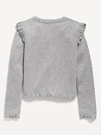 View large product image 3 of 3. Cozy-Knit Metallic Long-Sleeve Lettuce-Edge Top for Girls