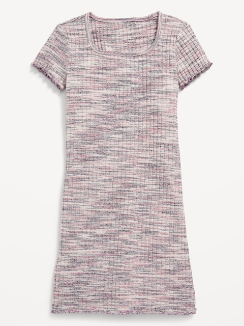 Short-Sleeve Rib-Knit Space-Dye Dress for Girls - Purple