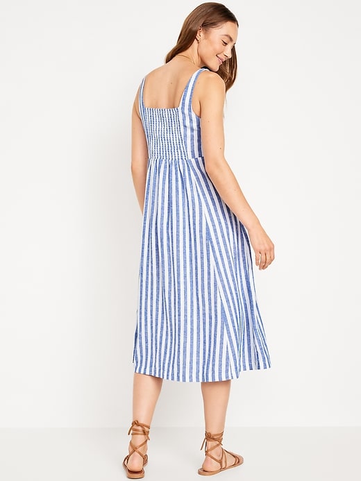 View large product image 2 of 3. Fit & Flare Linen-Blend Midi Dress