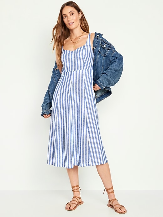 View large product image 1 of 3. Fit & Flare Linen-Blend Midi Dress