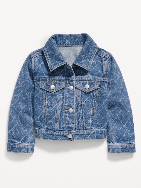 Printed Cropped Trucker Jean Jacket for Toddler Girls