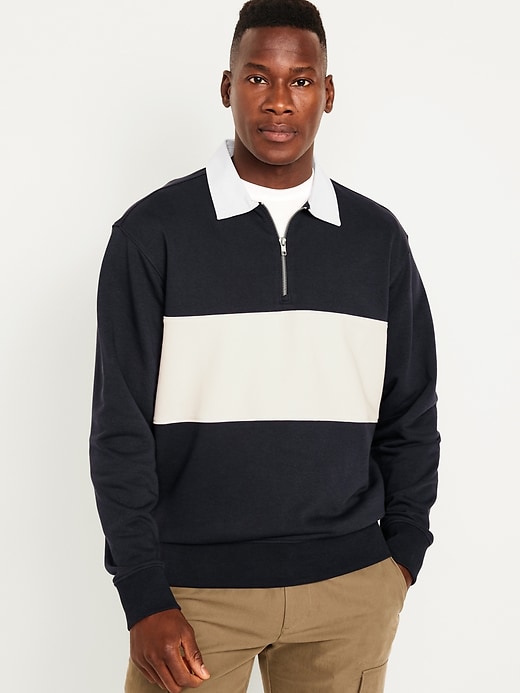 Quarter Zip Rugby Stripe Polo | Old Navy