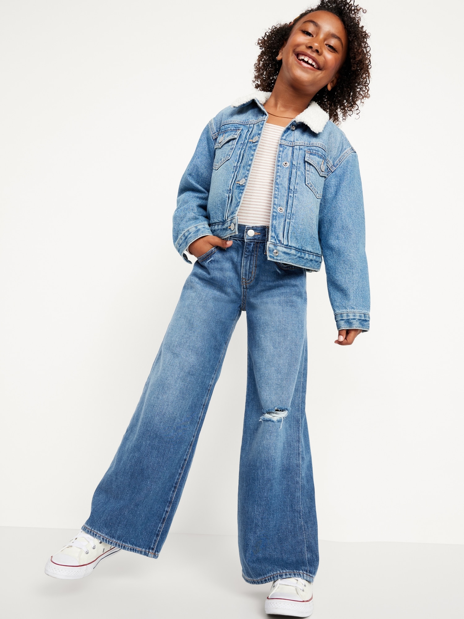 High-Waisted Super Baggy Wide-Leg Non-Stretch Jeans for Girls