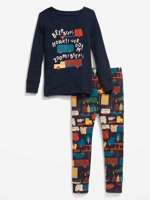 Unisex Snug-Fit Pajama Set for Toddler & Baby - Transportation