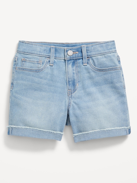 High-Waisted Rolled-Cuff Jean Midi Shorts for Girls - Light Wash