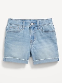 Image number 1 showing, High-Waisted Rolled-Cuff Jean Midi Shorts for Girls