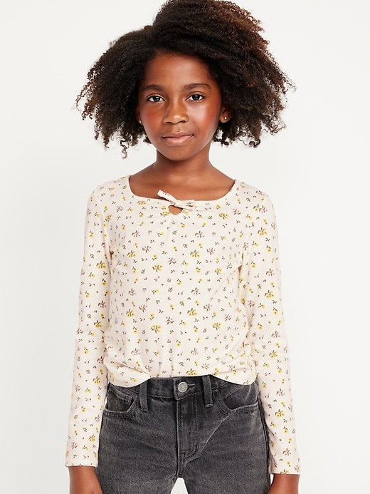 View large product image 1 of 3. Long-Sleeve Printed Keyhole T-Shirt for Girls