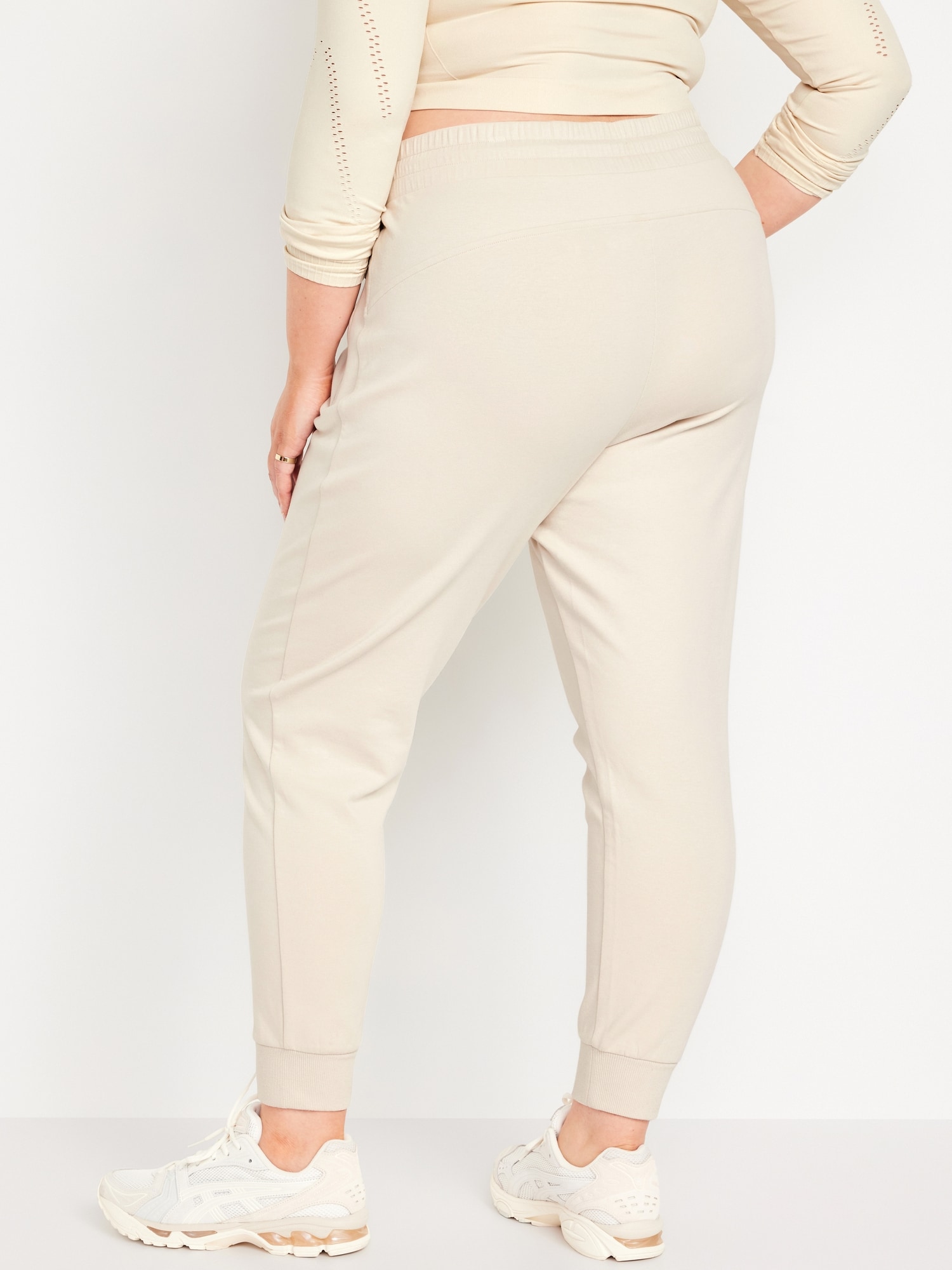 Pantalon jogging taille haute beige femme