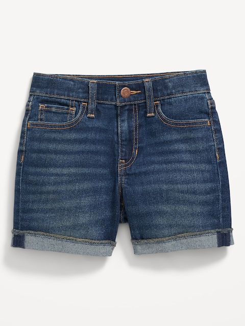 Short mi-long en denim à taille haute à revers roulés pour Fille - Fini Foncé