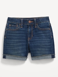 L'image numéro 1 présente Short mi-long en denim à taille haute à revers roulés pour Fille