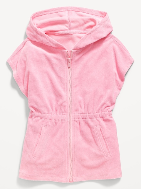 Hooded Cinched-Waist Swim Cover-Up Dress for Toddler Girls