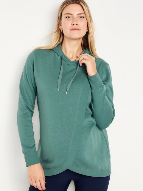 Maternity Cross-Front Nursing Pullover Hoodie - Green