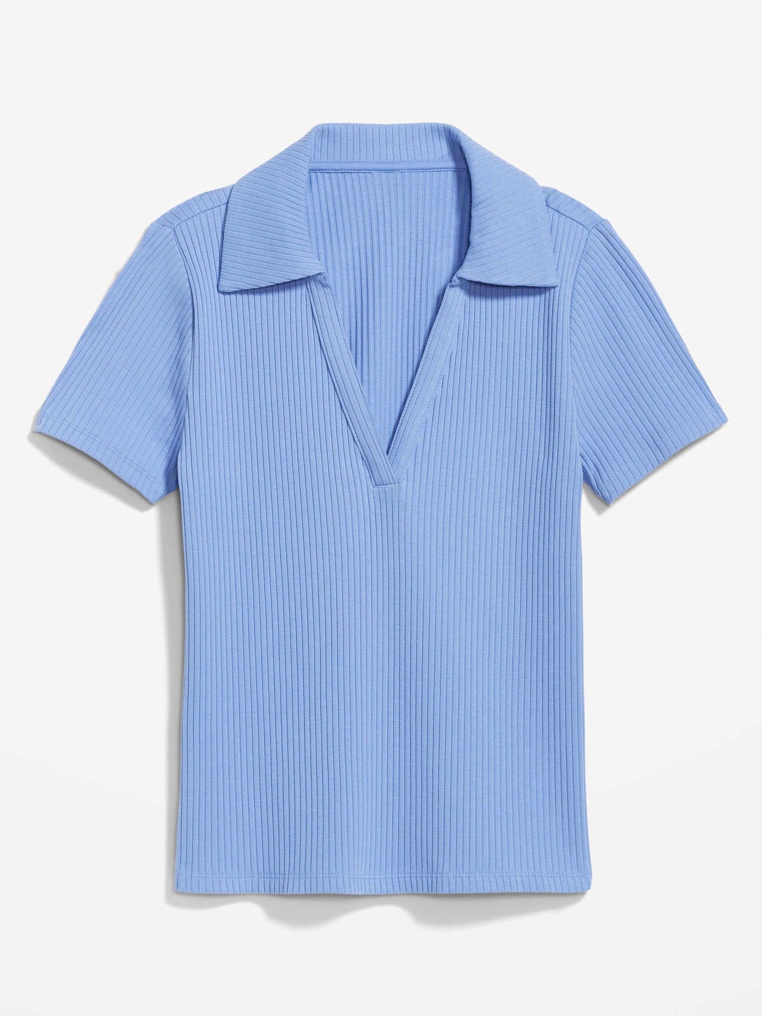Old Navy Women's Short-Sleeve Rib-Knit Collared Shirt Blue Regular Size XS