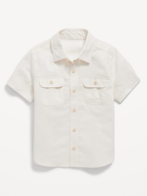 Short-Sleeve Linen-Blend Utility Pocket Shirt for Toddler Boys