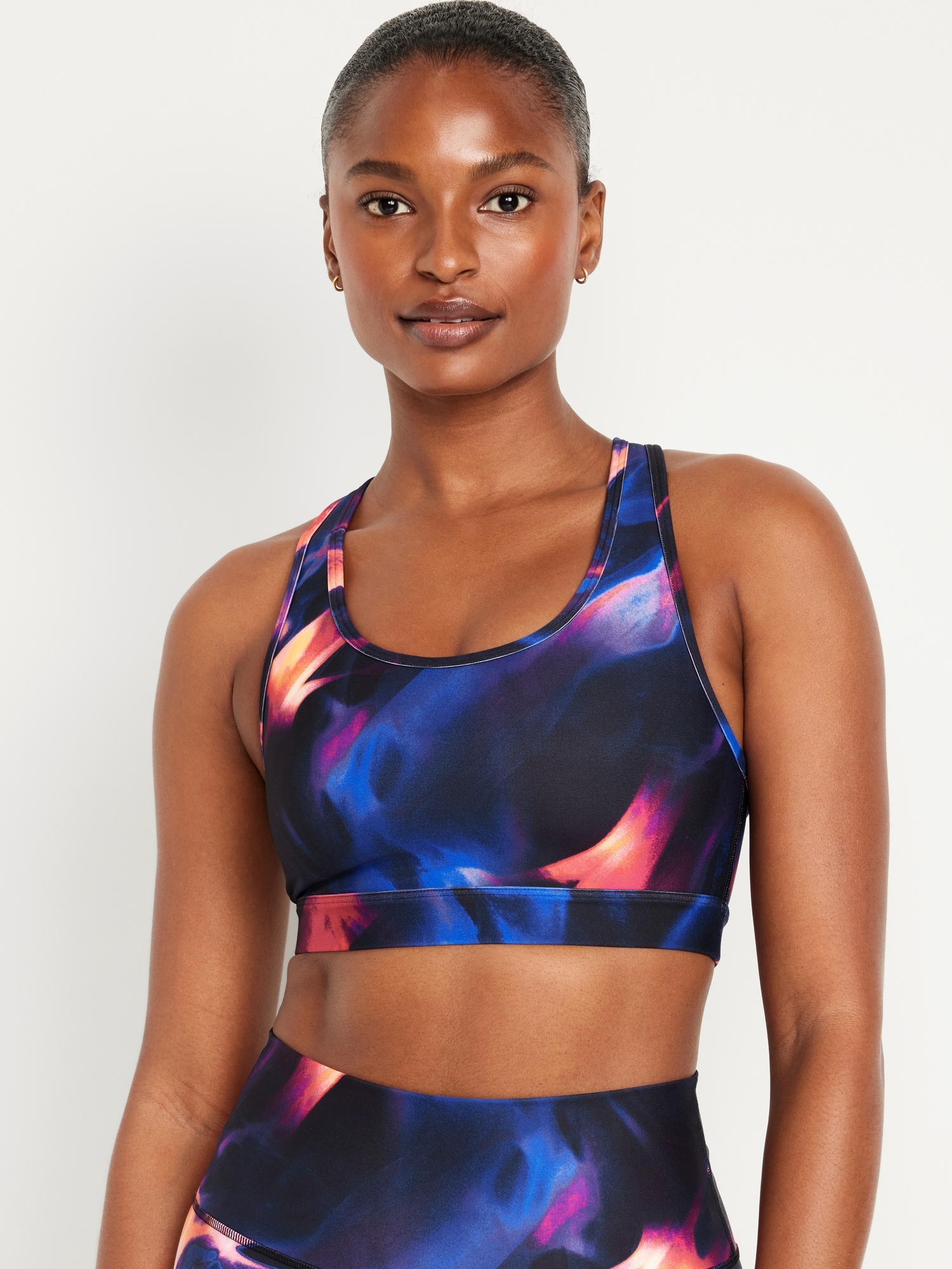 Women's Medium Support Racer Back Sports Bra with Cups - Multicoloured  Prints
