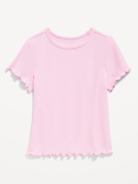 Short-Sleeve Lettuce-Edge T-Shirt for Toddler Girls