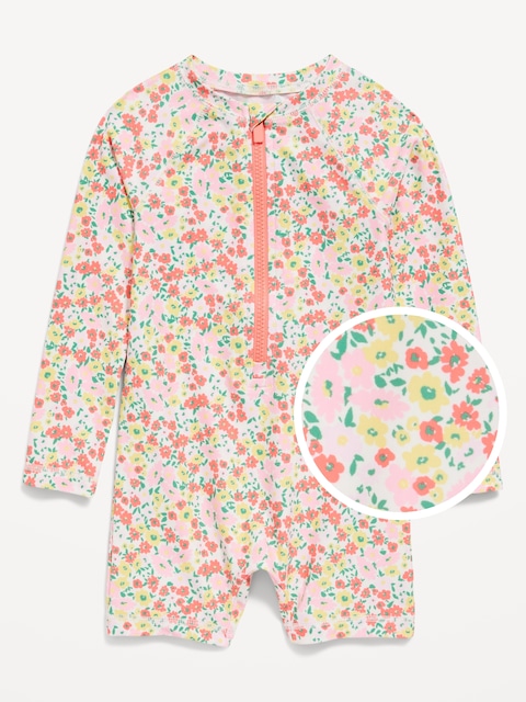 Color-Block Swim Rashguard One-Piece for Toddler Girls