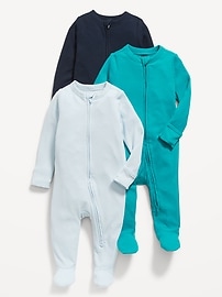Image number 1 showing, 2-Way-Zip Sleep & Play Footed One-Piece 3-Pack for Baby