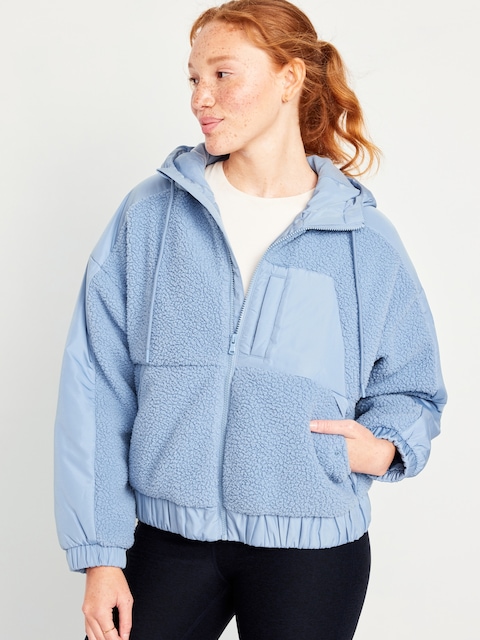 Veste hybride à capuchon en Sherpa pour Femme - Bleu