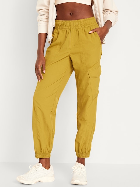 High-Waisted Ankle-Zip Cargo Joggers - Green