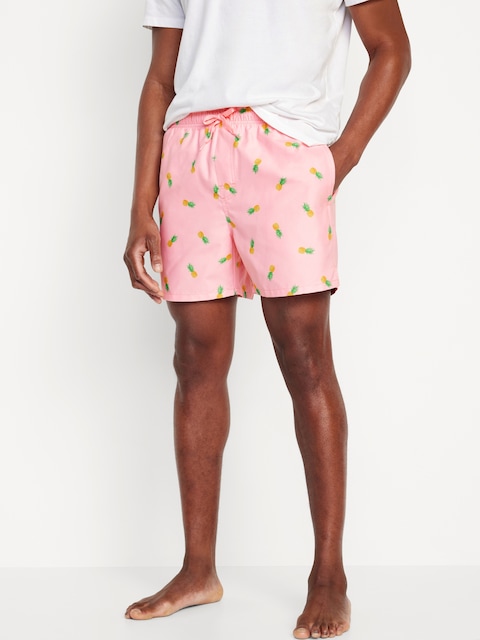 Printed Swim Trunks -- 5-inch inseam - Pink Pineapple