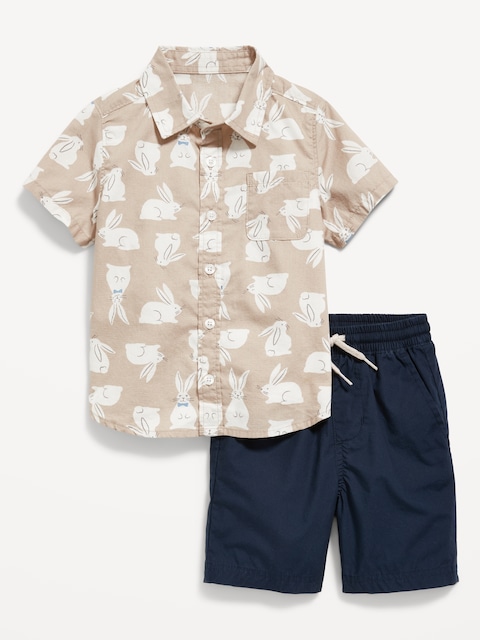 Printed  Short-Sleeve Pocket Shirt and Shorts Set for Toddler Boys - Multi