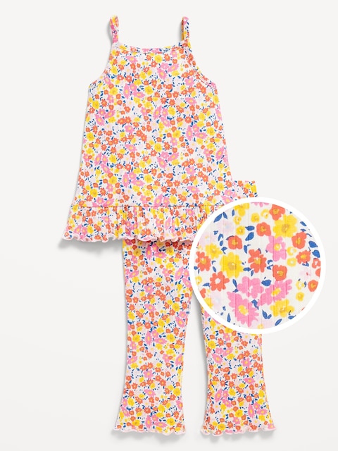 Sleeveless Peplum Top and Cropped Flare Pants Set for Toddler Girls