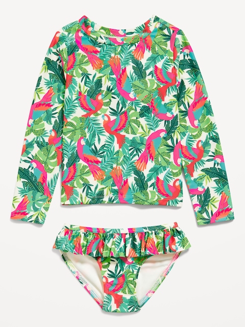 Ruffle-Trim Bikini Swim Set for Toddler and Baby - Parrots