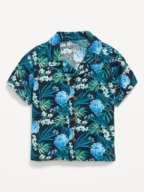 Linen-Blend Floral Camp Shirt for Baby - Blue