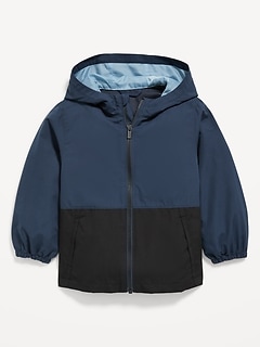 Water-Resistant Color-Block Hooded Jacket for Toddler Boys