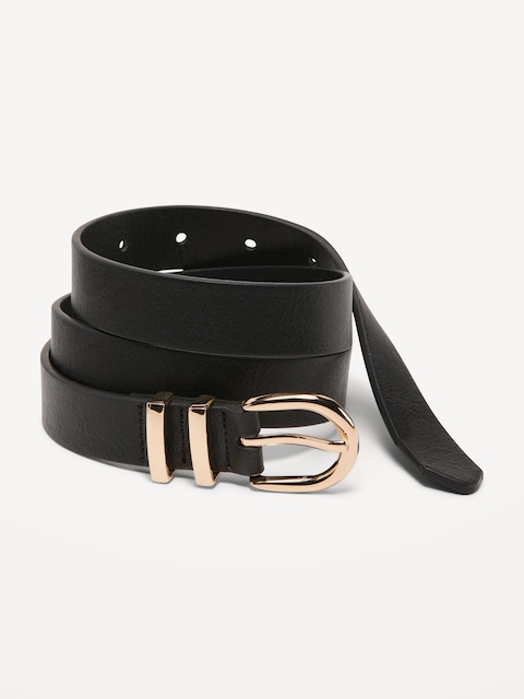 Ceinture fine à double passant pour Femme - Noir