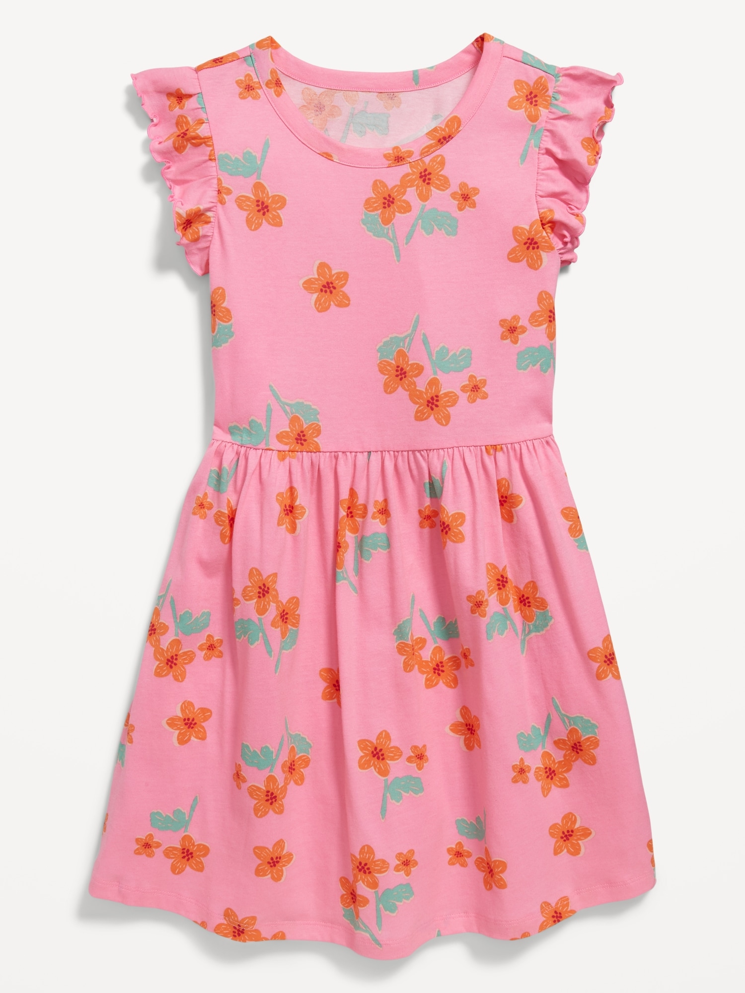 Printed Flutter-Sleeve Fit and Flare Dress for Girls