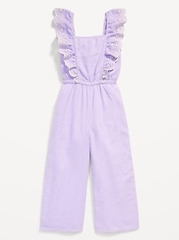 Voir une image plus grande du produit 3 de 3. Combinaison sans manches à garniture à volants en mélange de lin pour Fille